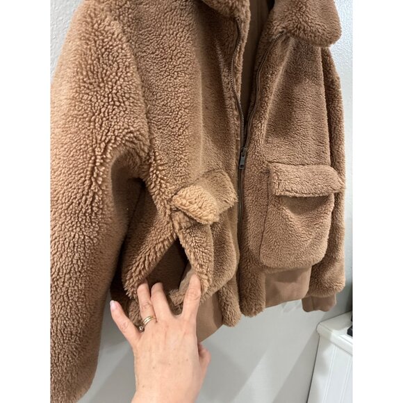 Gap Women's Faux Sherpa Moto Jacket - Brown - Size Small T Teddy Bear Jacket - Picture 6 of 9